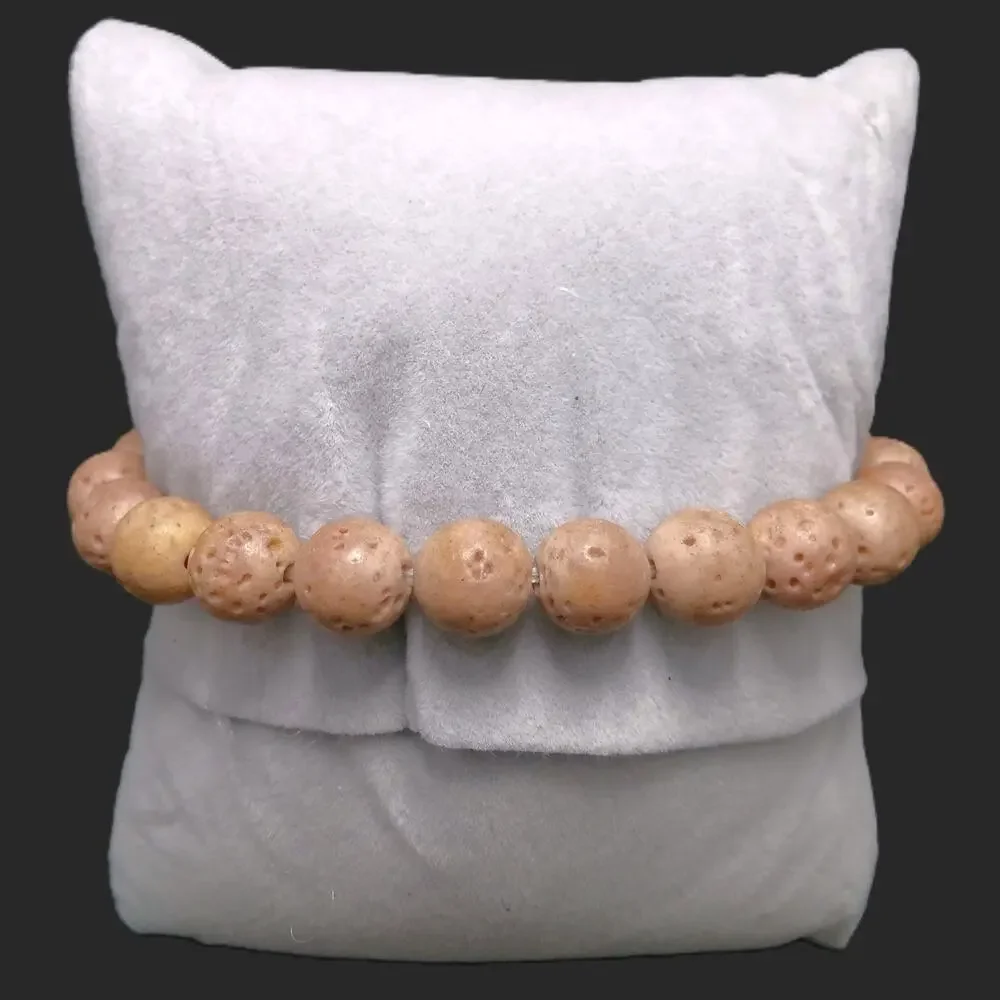 Natural Volcanic Lava Rock Bracelet Tan Beaded Stretch Artisan Diffuser Unisex